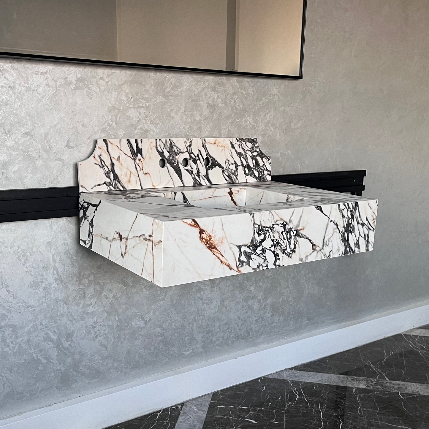 Gold Engineered Porcelain Sink Materia Corchia Handcrafted Marble Premium Design