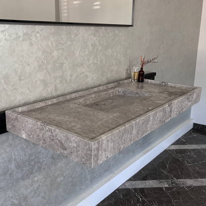 Tundra Grey Marble Sink - Handcrafted Custom Luxury Bathroom