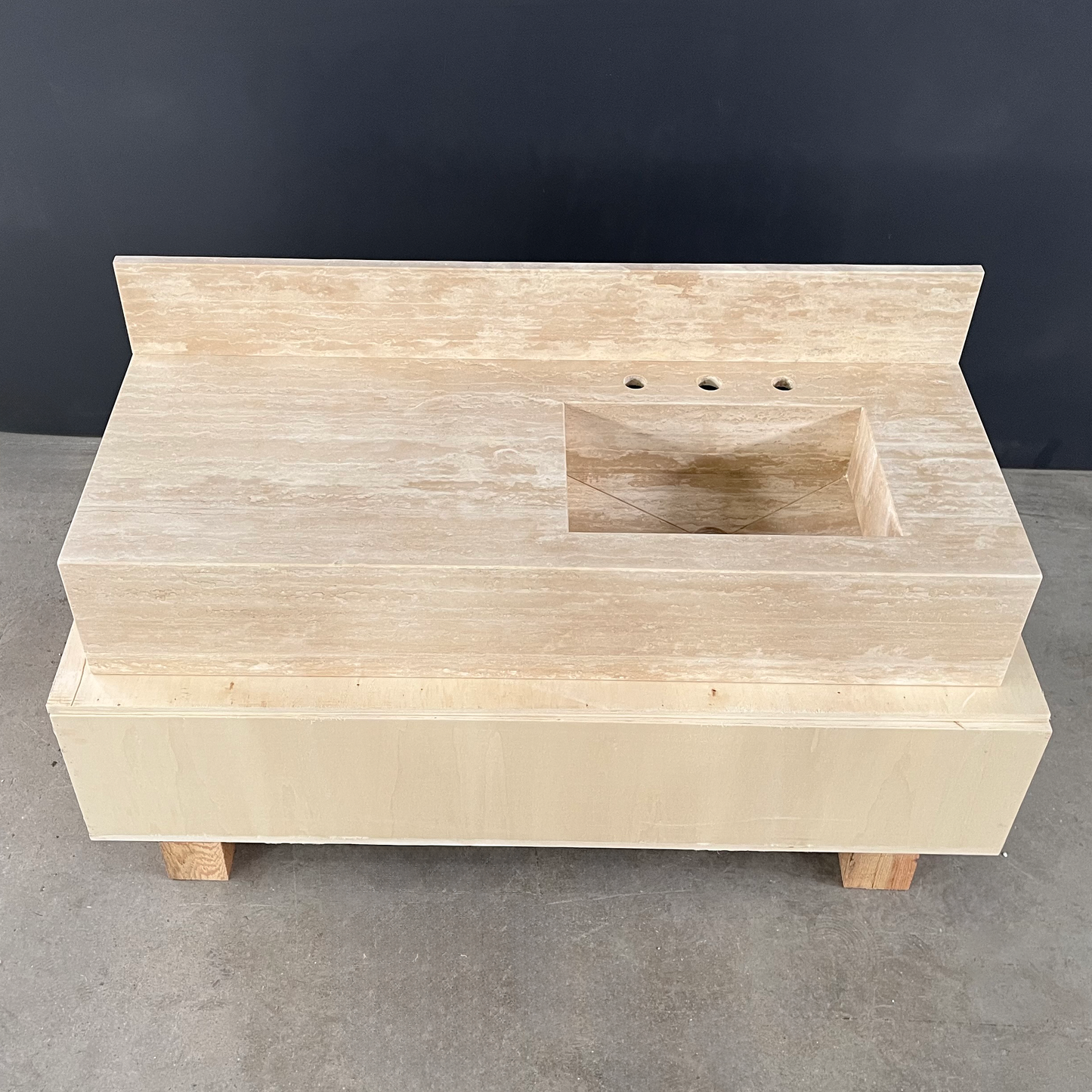 Handcrafted Beige Travertine Natural Stone Sink - Custom Artisan
