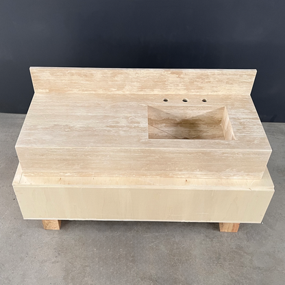 Handcrafted Beige Travertine Natural Stone Sink - Custom Artisan