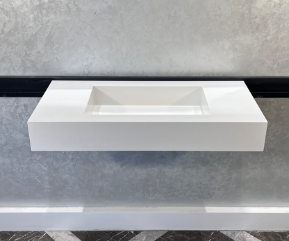White Quartz Handcrafted Trough Sink - Engineered Composite Design