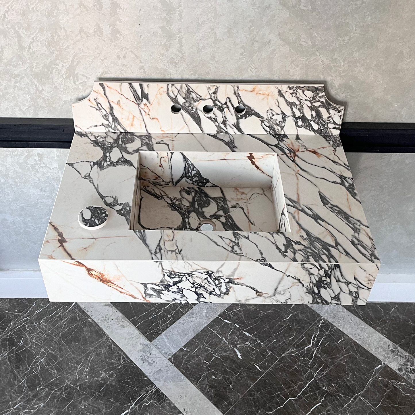 Gold Engineered Porcelain Sink Materia Corchia Handcrafted Marble Premium Design