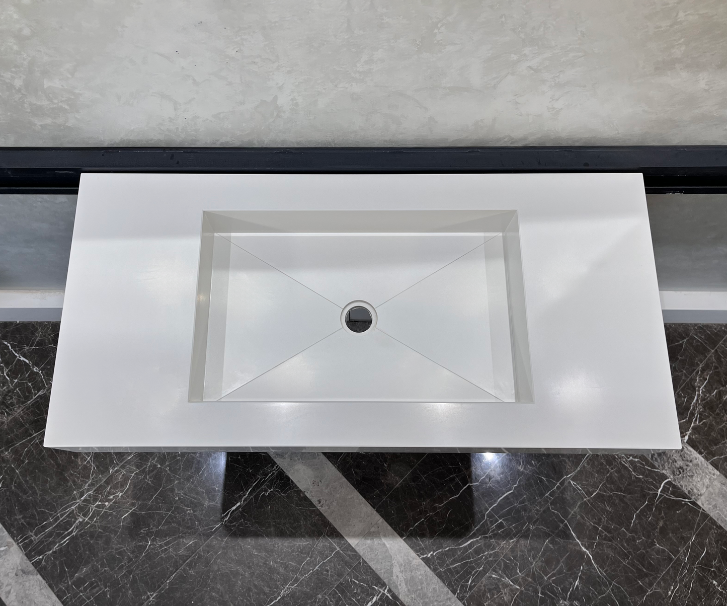 White Quartz Handcrafted Trough Sink - Engineered Composite Design
