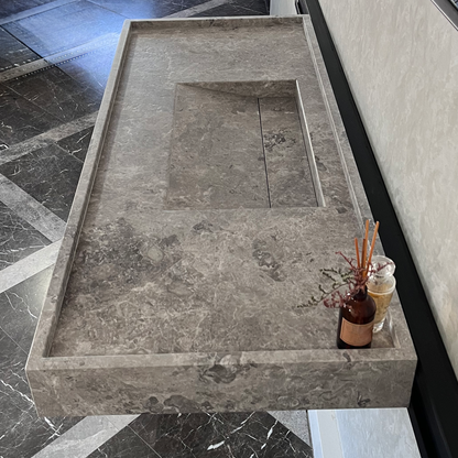 Tundra Grey Marble Sink - Handcrafted Custom Luxury Bathroom