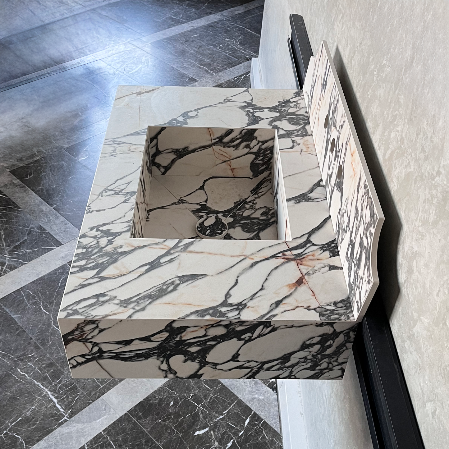 Gold Engineered Porcelain Sink Materia Corchia Handcrafted Marble Premium Design