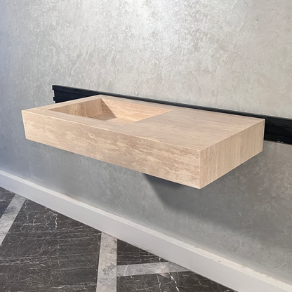 Beige Travertine Sink Handcrafted with Natural Vein Cut Design