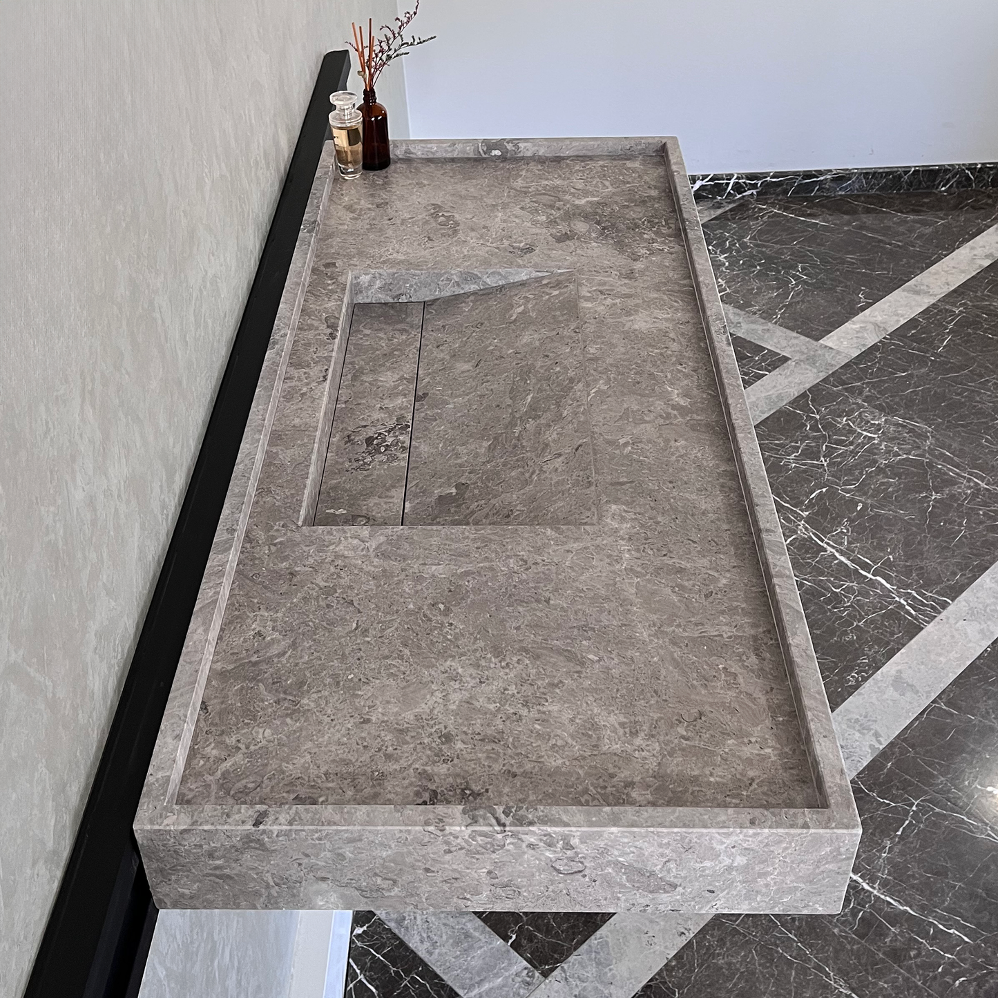 Tundra Grey Marble Sink - Handcrafted Custom Luxury Bathroom