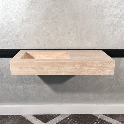 Beige Travertine Sink Handcrafted with Natural Vein Cut Design