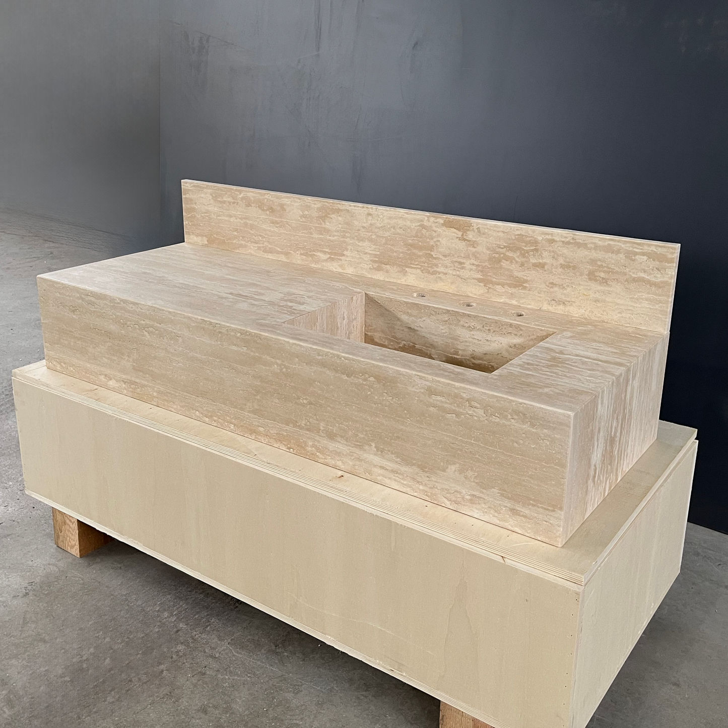 Handcrafted Beige Travertine Natural Stone Sink - Custom Artisan