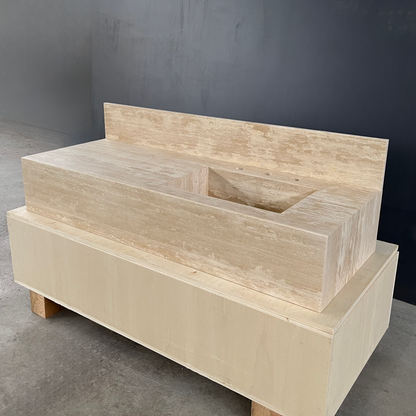Handcrafted Beige Travertine Natural Stone Sink - Custom Artisan