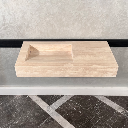 Beige Travertine Sink Handcrafted with Natural Vein Cut Design