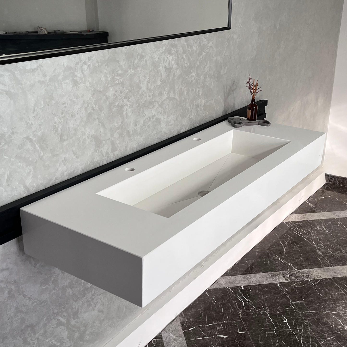 White Quartz Monolithic Contemporary Trough Sink - Handcrafted