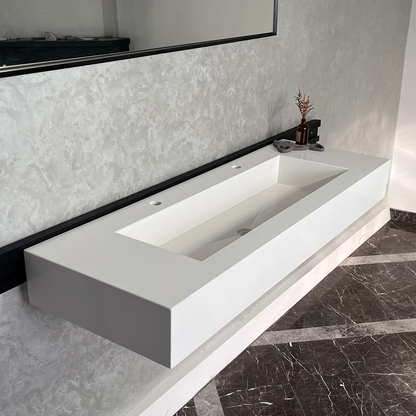 White Quartz Monolithic Contemporary Trough Sink - Handcrafted