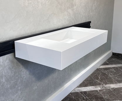 White Quartz Handcrafted Trough Sink - Engineered Composite Design