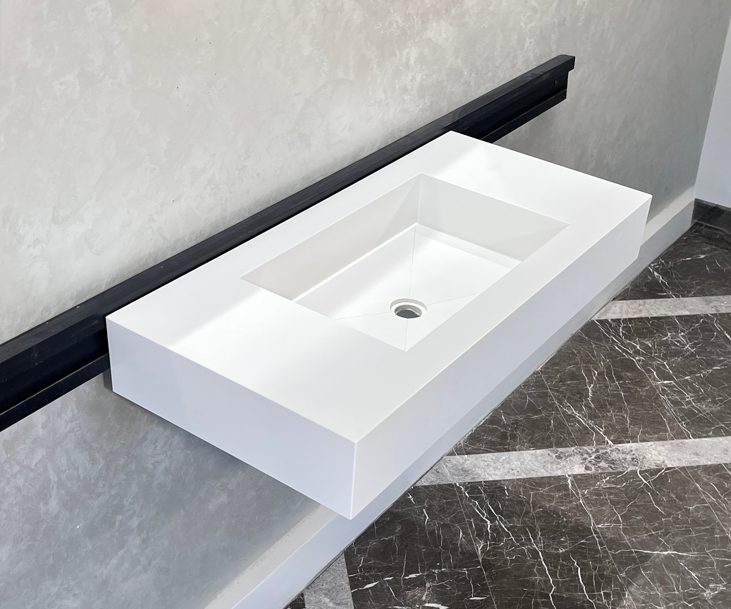 White Quartz Handcrafted Trough Sink - Engineered Composite Design