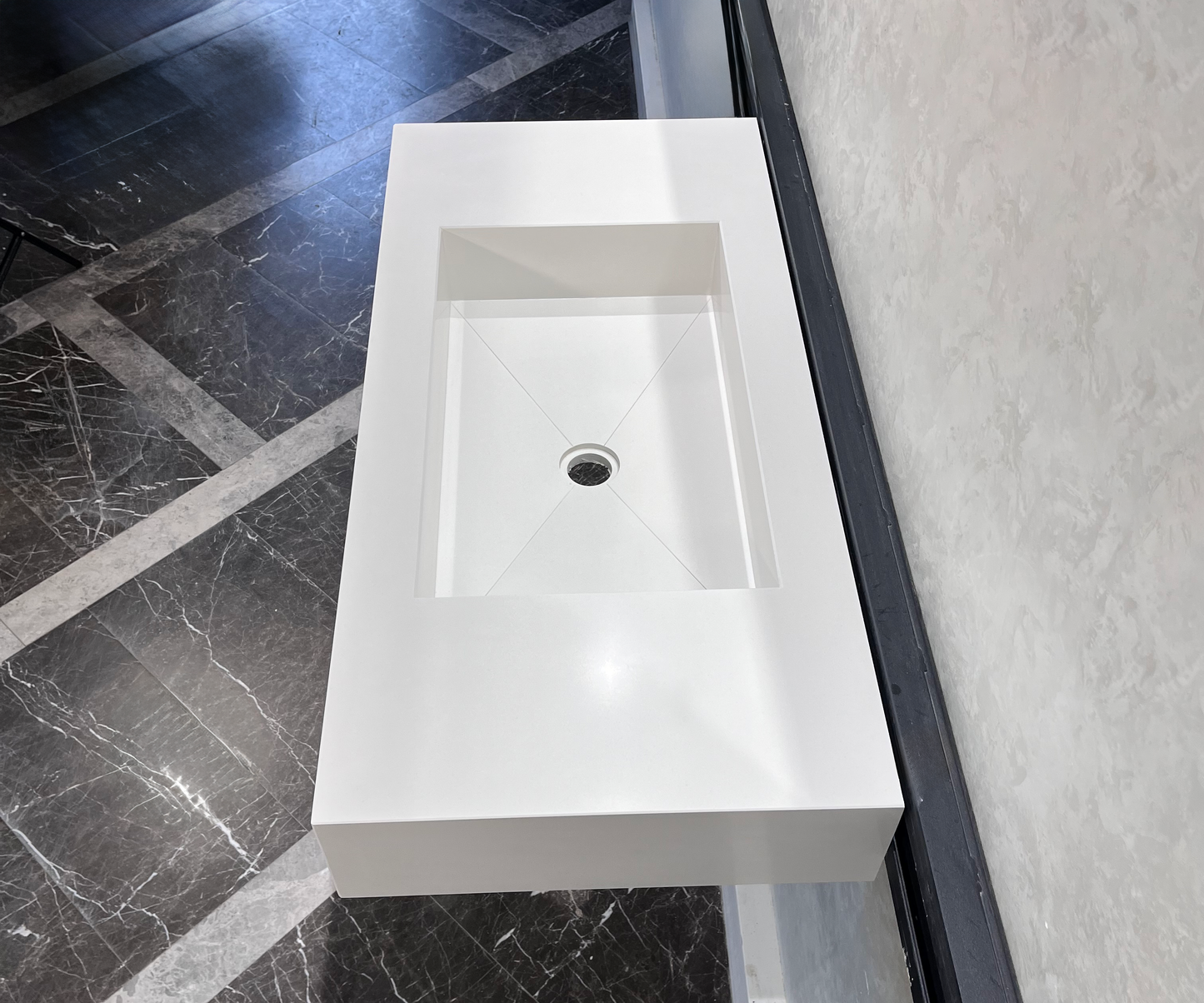White Quartz Handcrafted Trough Sink - Engineered Composite Design
