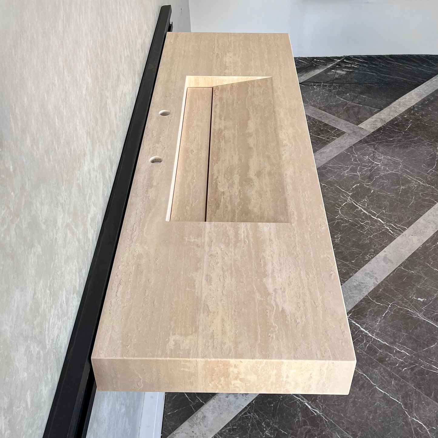 Travertine Natural Stone Handcrafted Bathroom Vanity Sink - Custom One of a Kind