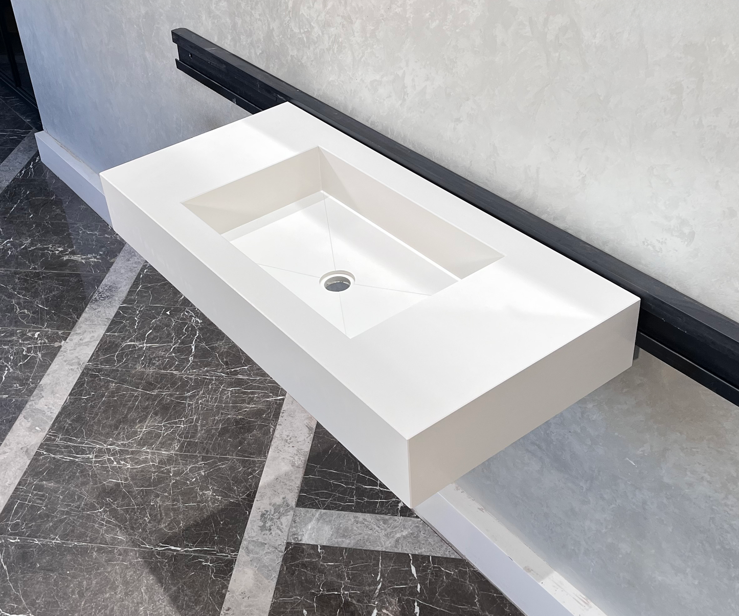 White Quartz Handcrafted Trough Sink - Engineered Composite Design