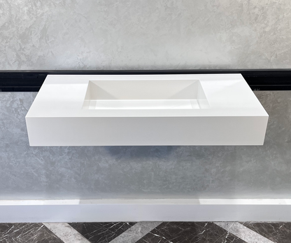White Quartz Handcrafted Trough Sink - Engineered Composite Design