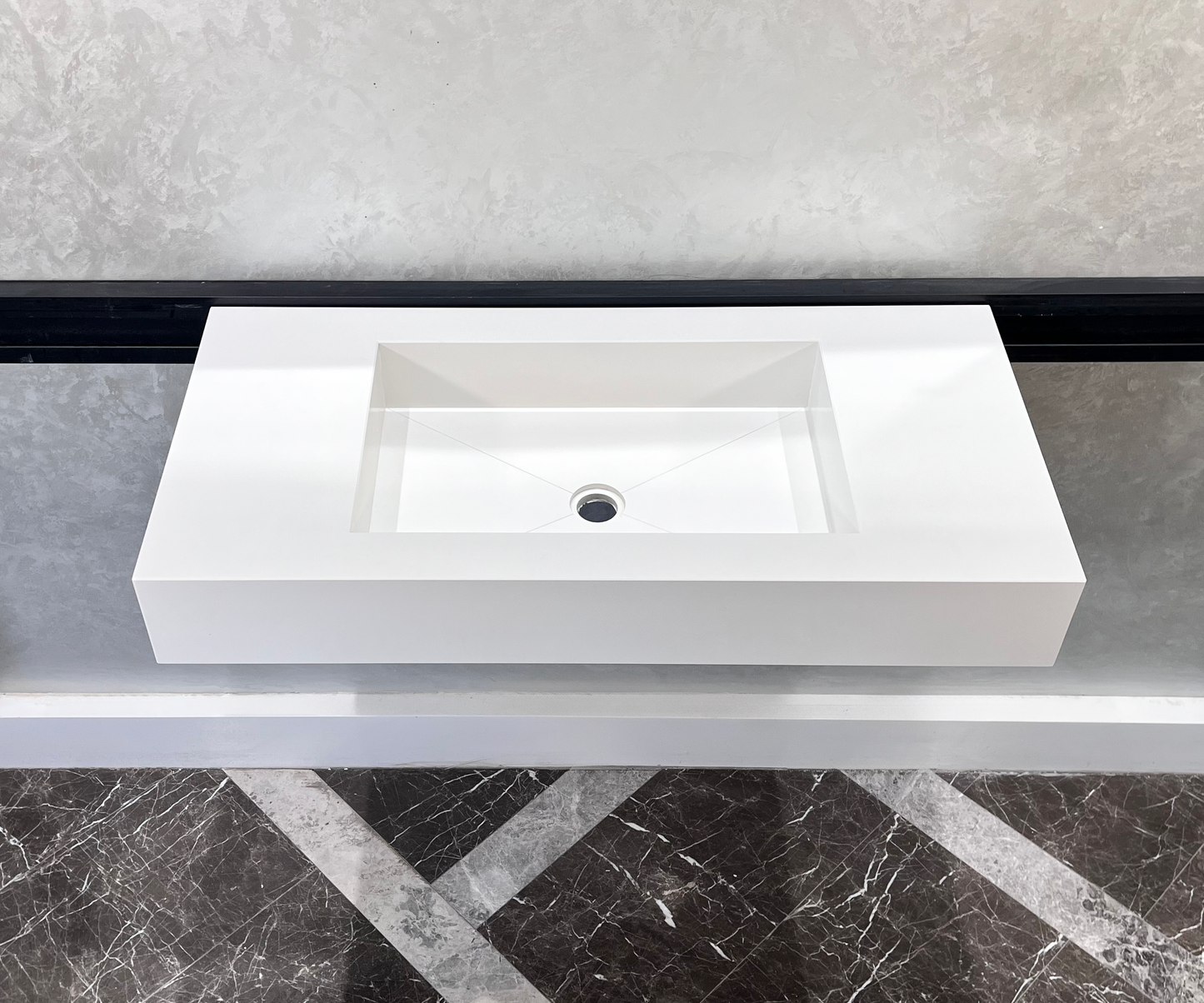 White Quartz Handcrafted Trough Sink - Engineered Composite Design