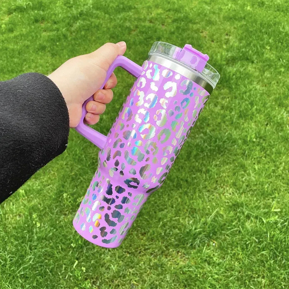 40oz Holographic Cheetah Leopard Laser Etched Stainless Tumbler