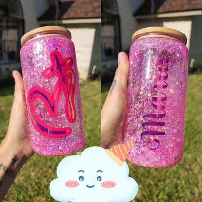 16oz Sublimation blank Snow Globe Dual layer glass Jar Cans Tumblers (Includes Bamboo Lid & Straw)