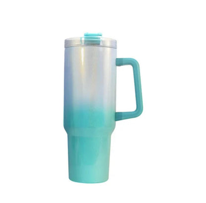 40oz Sublimation Ombre Glitter Holographic Stainless Tumbler w/ Handle