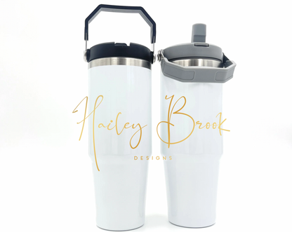 30oz Sublimation Flip Straw Tumbler (Gray or Black Lid) Dual Wall Tumblers