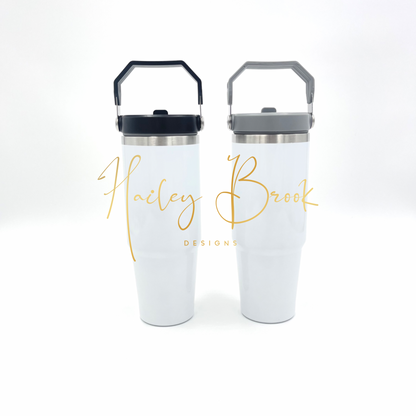 30oz Sublimation Flip Straw Tumbler (Gray or Black Lid) Dual Wall Tumblers