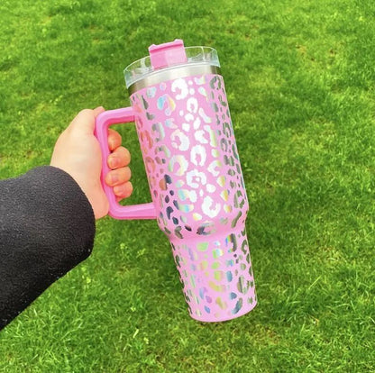 40oz Holographic Cheetah Leopard Laser Etched Stainless Tumbler