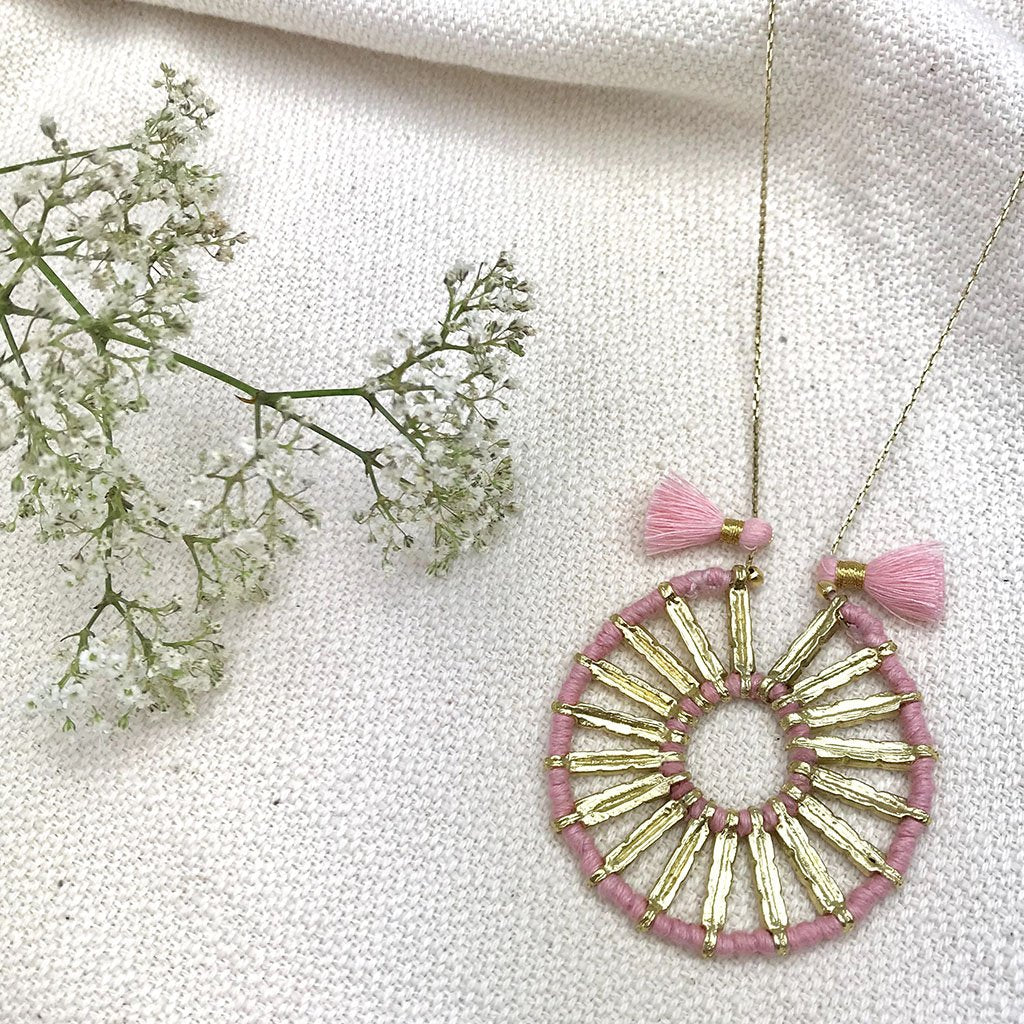 Indu Pendant Necklace 4 Adjustable Cotton Tassels Boho Zinc Alloy 18 Inch