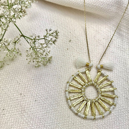 Indu Pendant Necklace 4 Adjustable Cotton Tassels Boho Zinc Alloy 18 Inch