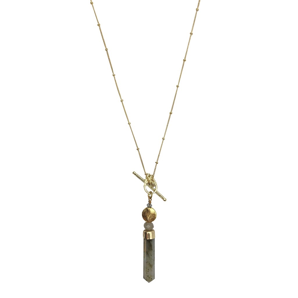 Labradorite Lariat Necklace Large Pendant Satellite Chain Bar Circle Closure