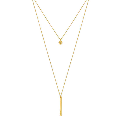 Layered Bullet Necklace Gold Plated Double Chain Recycled Brass Bar Khmer Peace