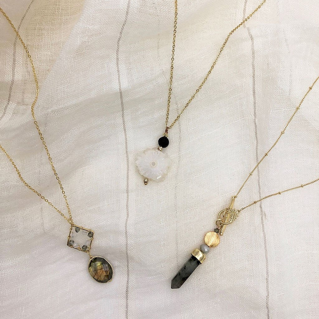 Solar Quartz Lava Necklace Layered Pendant Natural Protection Stone Jewelry
