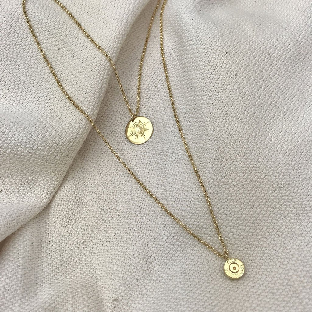 Layered North Star Bullet Necklace Recycled Bombshell Pendant Gold Plated