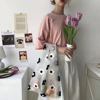 Lightweight Organza Tote Bag with Embroidered Floral Design