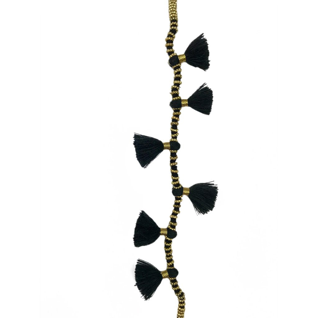 Long Cotton Tassel Necklace 23" Handmade Boho Indian Style Zinc Alloy Beads
