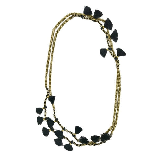 Long Cotton Tassel Necklace 23" Handmade Boho Indian Style Zinc Alloy Beads
