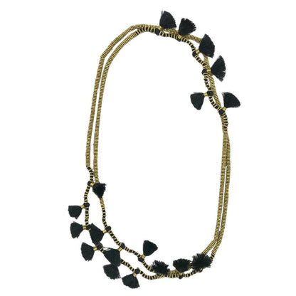 Long Cotton Tassel Necklace 23" Handmade Boho Indian Style Zinc Alloy Beads