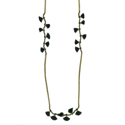Long Cotton Tassel Necklace 23" Handmade Boho Indian Style Zinc Alloy Beads
