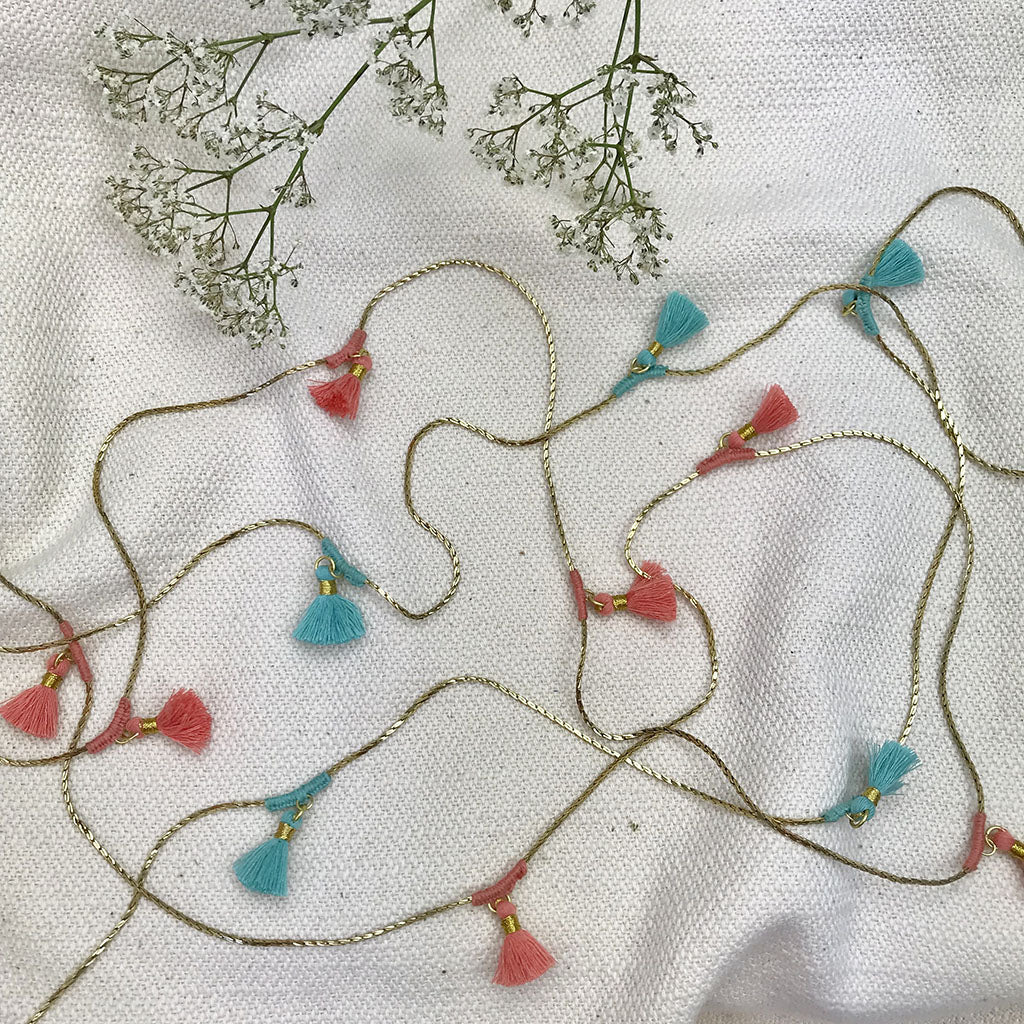 Long Cotton Tassel Necklace 25in Multiway Boho Layering Necklace Handmade India