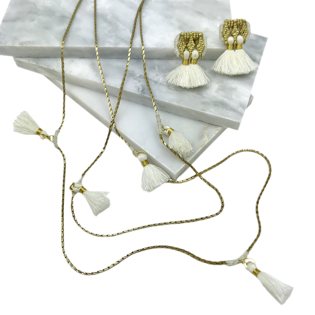 Long Cotton Tassel Necklace 25in Multiway Boho Layering Necklace Handmade India