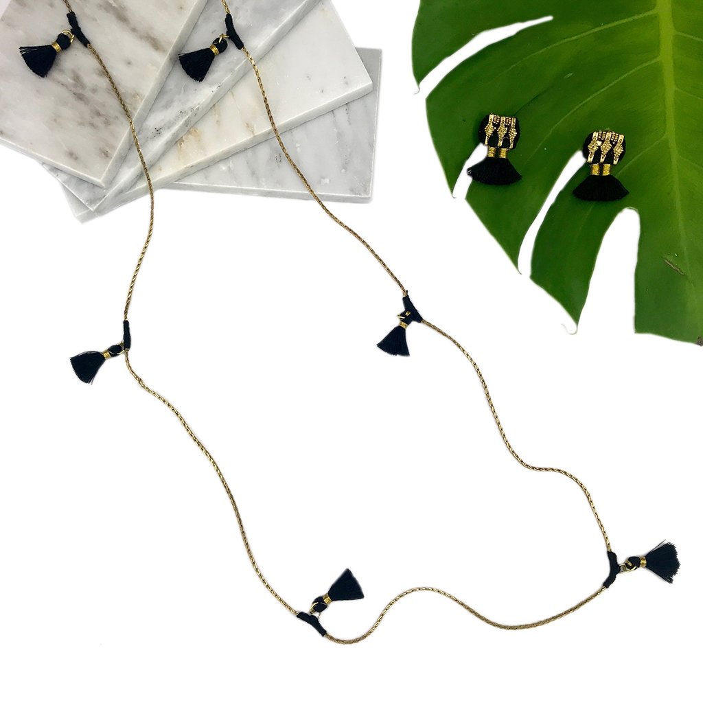 Long Cotton Tassel Necklace 25in Multiway Boho Layering Necklace Handmade India