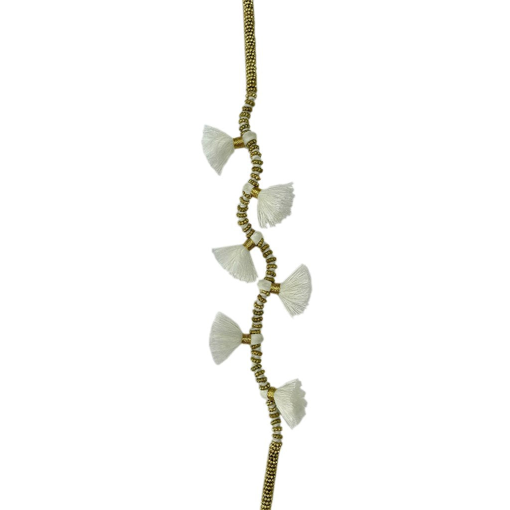 Long Cotton Tassel Necklace 23" Handmade Boho Indian Style Zinc Alloy Beads