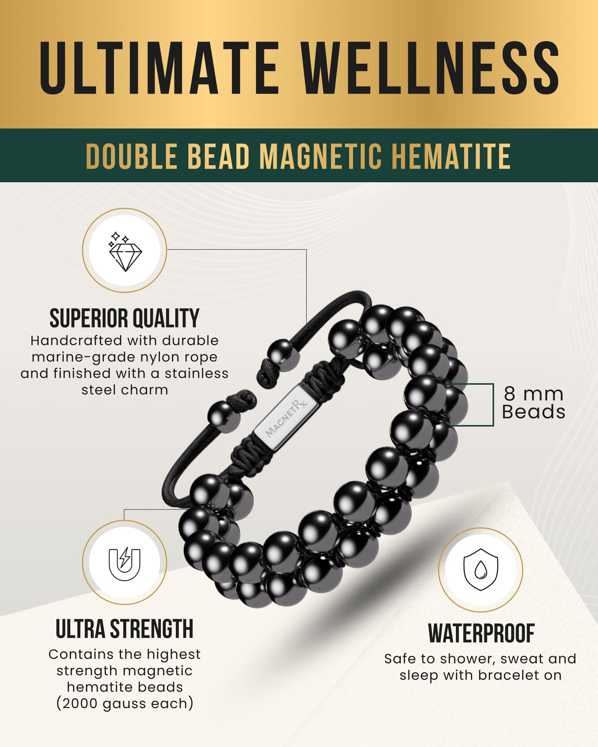High Power Magnetic Hematite Bracelet Double Row