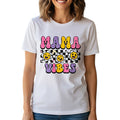 Trendy Checkerboard Mama Vibes Shirt 100% Cotton Short Sleeve Casual Aesthetic Apparel