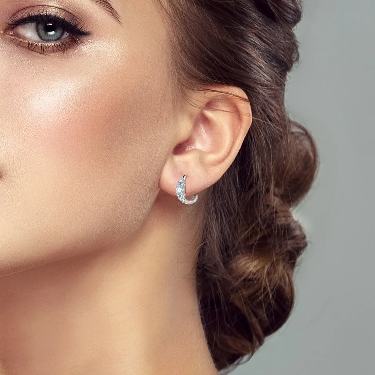 Moissanite Graduated Cluster Hoop Earrings in Sterling Silver