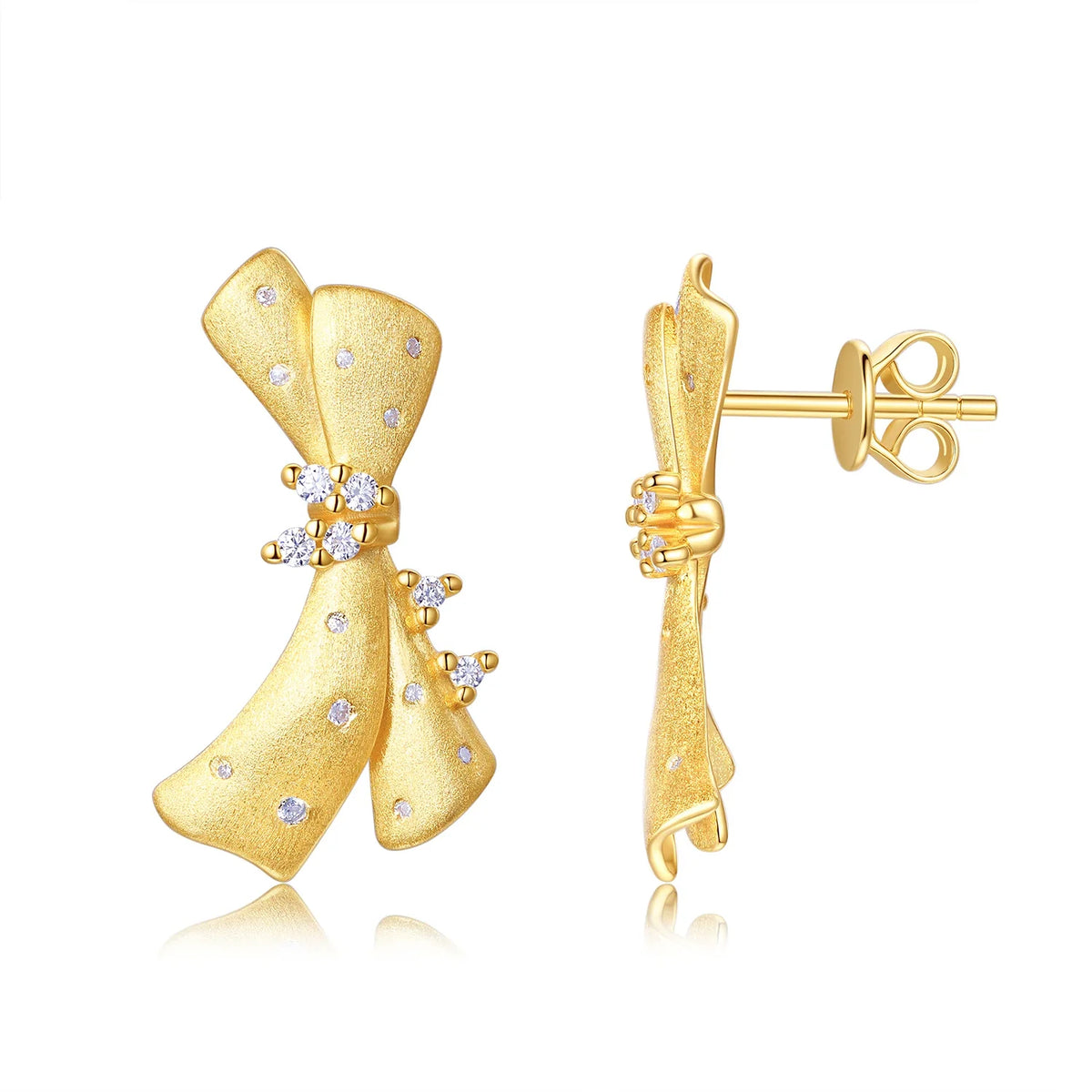 Gold-Tone Moissanite Ribbon Bow Stud Earrings