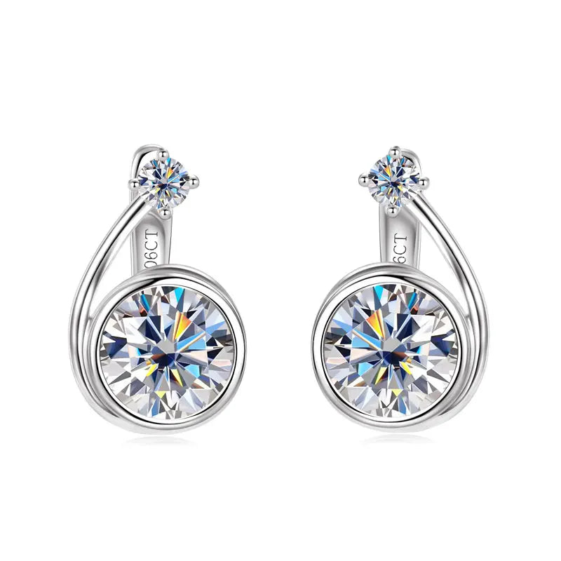 Moissanite Bezel Leverback Earrings in Sterling Silver